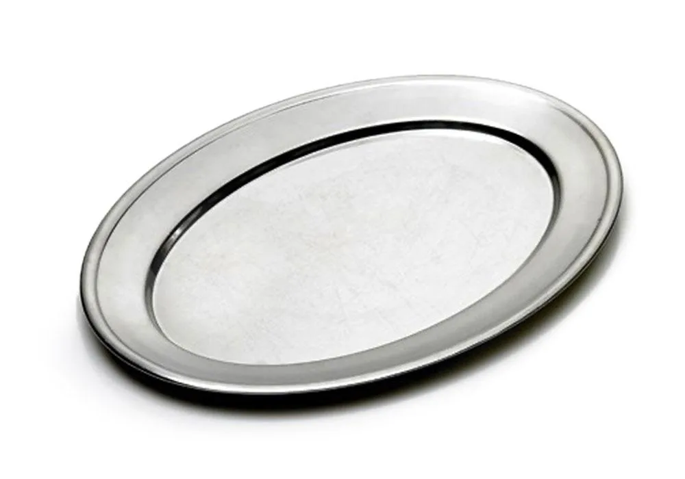 Stål fad, oval ca 70×32 cm